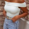 White Folded Off Shoulder Slim Top