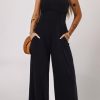 Flattering Sleeveless Black Jumpsuit With Cinched Waist For Casual And Dressy Occasions