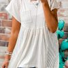 White Hollow Knit Splicing Keyhole Back Tunic Top