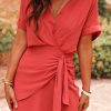 Flattering High Waist Pleated Mini Dress In Tomato Red