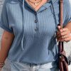 Ashleigh Blue Plus Size Waffle Knit Short Sleeve Drawstring Hoodie