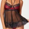 Black Lace Trim Contrast Tone Half Cups Babydoll