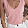 Light Pink V Neck Rib Textured Tank Top