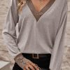 Relaxed Fit Long Sleeve Top: Khaki With Comfortable Stretch Fabric