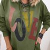 Mist Green LOVE Letter Graphic Drop Shoulder Oversize Hoodie