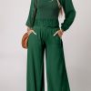 Women's Lightweight Green Peplum Top And Loose Pants Set For Different Occasions