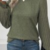 Jungle Green Contrast Ribbed Bishop Sleeve Top