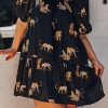 Black Plus Size Cheetah Print Puff Sleeve Ruffle Mini Dress