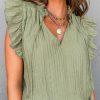 Casual And Feminine V Neck Textured Blouse For Women