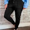 Black Plus Size Textured Exposed Seam Drawstring Jogger Pants