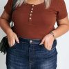 Chestnut Plus Size Ribbed Knit Henley Tee