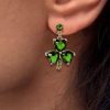 Mist Green Clover Diamond Studded Dangle Earrings