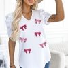 White Sequin Bow Patched Puff Sleeve T Shirt