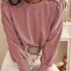 Rose Tan Button Tab Detail Long Sleeve Top