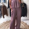 Elegant And Flirty Sleeveless Jumpsuit With Frilled Neckline