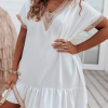 White Lace Trim Short Sleeve Ruffled Mini Dress