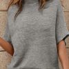 Medium Grey High Neck Short Bat Sleeve Sweater