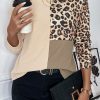 Pale Khaki Leopard Colorblock Waffle Knit Top