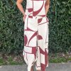 White Abstract Printed Button Back Vest And Wide Leg Pants Set