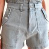 Fashionable Women's High Waist Ruffled Denim Shorts With Flap Pockets