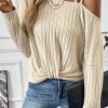 Stylish Ribbed Knit Top With Cold Shoulder Design - Women's Casual Fashion