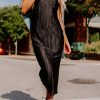 Chic And Comfortable Solid Black Spaghetti Strap Midi Dress For Women