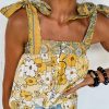 Yellow Floral Patchwork Tied Straps Buttoned Tank Top