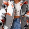 Multicolour Aztec Fleece Patchwork Snap Button Jacket