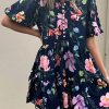 Modest And Graceful: Women's Black Floral Shift Dress With Stand Neckline