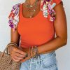 Orange Ribbed Knit Tiered Ruffled Sleeve Bodysuit