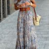 Blue Boho Paisley Print Off Shoulder Maxi Dress