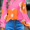 Bonbon Floral Print Notched V Neck Blouse