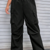 Stylish High Waist Solid Black Cargo Pants For Women