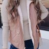 Casual Winter Outerwear: Women's Pink Quilted Vest With Side Pockets