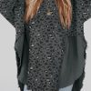 Gray Raw Edge Leopard Patchwork Oversized Blouse