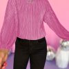 Bonbon Pleated Luster Long Sleeve Blouse