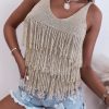 Parchment Cowgirl Fashion Fringed Knit Sweater Vest