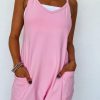 Trendy V Neck Jersey Romper For Women - Pink, Sleeveless, With Patch Pockets