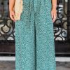 Green Plus Size Floral Tied Waist Wide Leg Pants