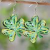 Light Green St. Patrick Painted Shamrock Shape Drop Earrings