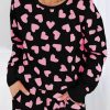 Black Valentine Heart Shape Print Long Sleeve Top Shorts Lounge Set