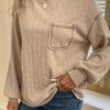 Pale Khaki Loose Exposed Stitching Textured Knit Top