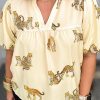 Beige Plus Size Cheetah Print Short Puff Sleeve Blouse