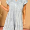 Light Grey Mineral Washed Ruffle Sleeve Tiered Chambray Dress