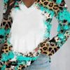 Light Blue Leopard Tie Dye Western Long Sleeve Top