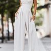 Beige Spaghetti Straps Pleated High Waist Wide Leg Jumpsuit