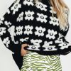 Cozy And Stylish Long Sleeve Sweater With Retro Flower Pattern