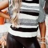 Black Plus Size Mixed Striped Print Ruffled Sweater Vest