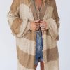 Khaki Stripe Lantern Sleeve Fringed Open Cardigan