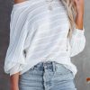 White 3/4 Dolman Sleeve Rib Knitted Sweater